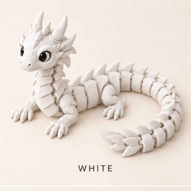 White articulated dragon with a curled segmented tail