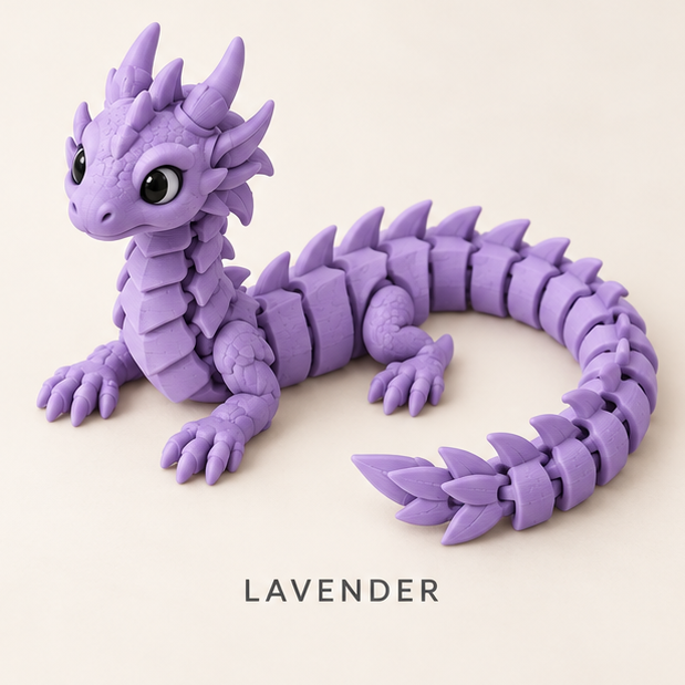 Lavender articulated dragon with a curled segmented tail