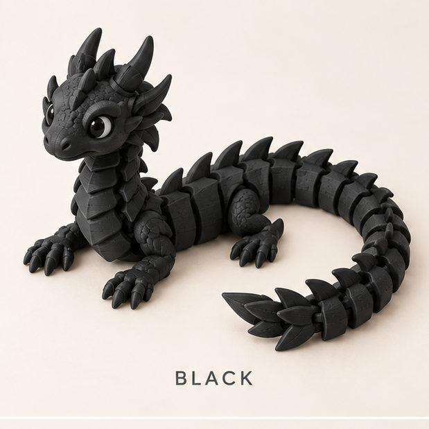 Black articulated dragon with a curled segmented tail